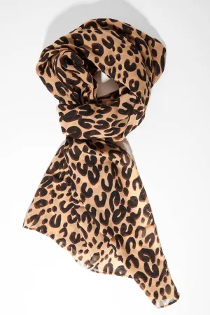 Beige Leopard Print Chiffon Scarf - Adell