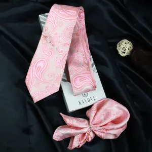 Kovove Pleasing Pink Paisley Necktie and Pocket Square Gift Box