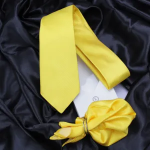 Kovove Yellow Solid Necktie and Pocket Square Gift Box