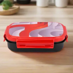 Liza Cartoon Printed Red Wave 2 Compartment Tiffin Box for School Kids