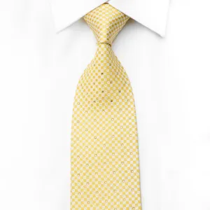 Metro City Men's Crystal Silk Necktie Yellow Checkered With Silver Sparkles