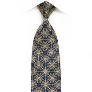 Renoma Men's Crystal Silk Tie Yellow Trellis On Blue Sparkling With Rhinestones