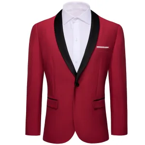 Ties2you Prom Suit Shawl Collar Vivid Burgundy Solid Slim One Button Up Silk Mens Wedding Suit