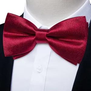 Ties2you Red Bow Tie Shining Solid Silk Men's Pre-tied Bowtie Handkerchief Cufflinks set