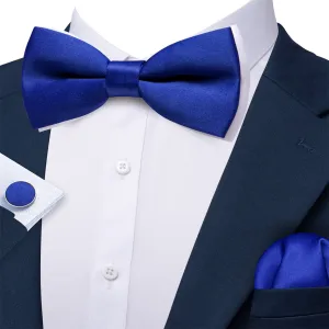 Ties2you Silk Bow Tie Navy Blue Solid Mens Pre-Tied Bowtie Handkerchief Cufflinks Set for Formal