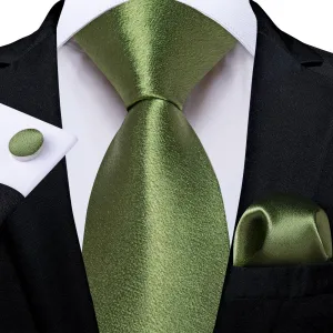 Ties2you Tie Top Business Solid Sage Green Silk Mens Formal Tie Handkerchief Cufflinks Set