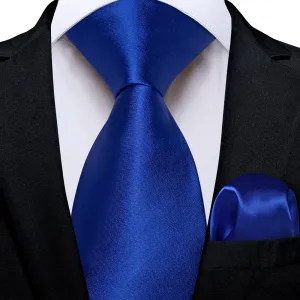 Ties2you Tie Top Business Solid Shining Silk Mens Navy Blue Tie Handkerchief Cufflinks Set